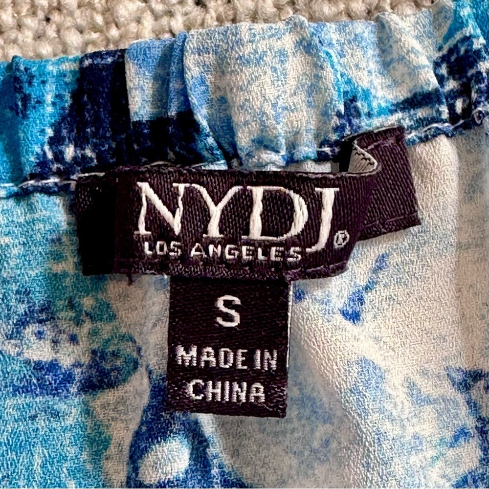 NYDJ Floral Cold Shoulder Top Blue White Ruffle Tunic Blouse Long Sleeve Women S - Picture 7 of 12